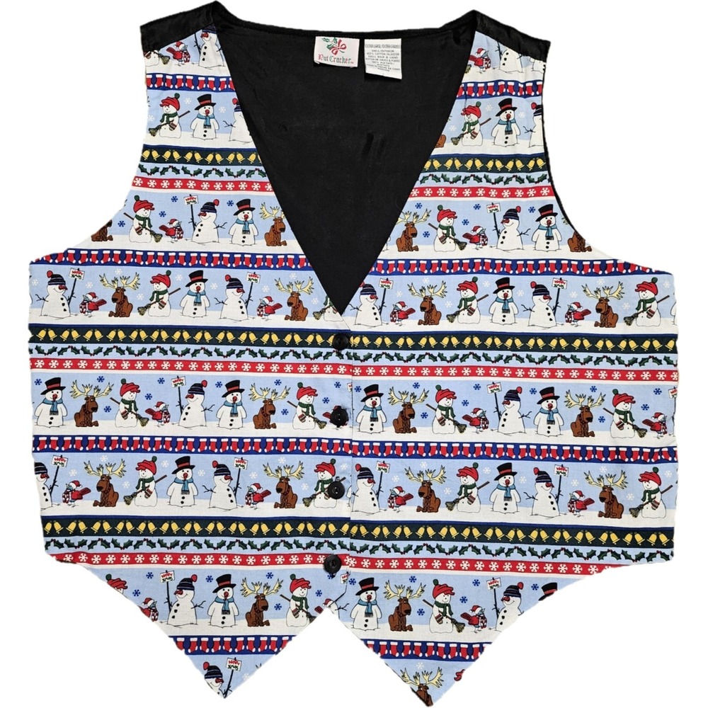Vintage 90s Nutcracker Christmas Silly Snowman Print Vest‎ Size XL